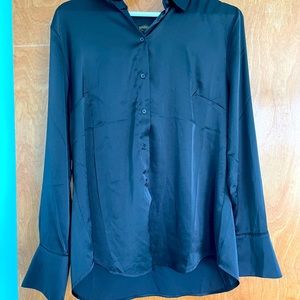 Black Satin Button Down shirt, never worn but has a few stains.
